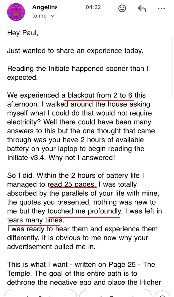 Reader email about The Initiated — Angelina