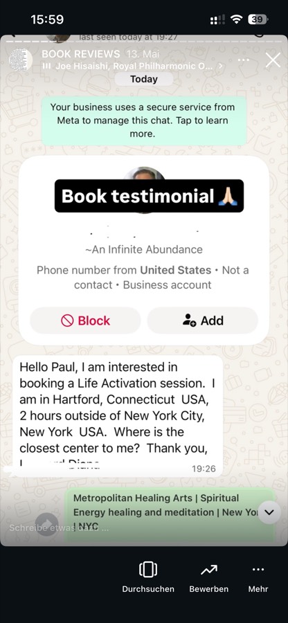 Reader message about The Initiated
