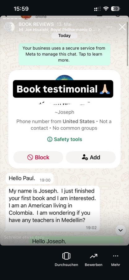 Reader message about The Initiated
