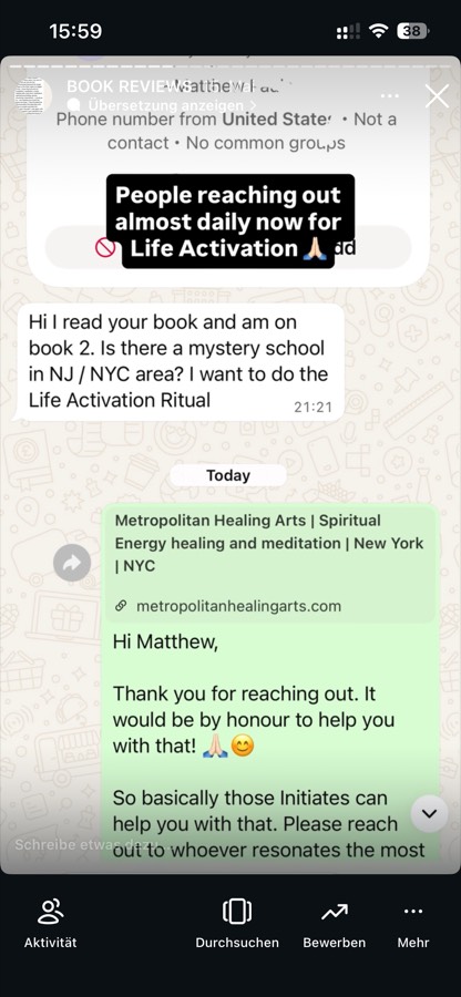 Reader message about The Initiated