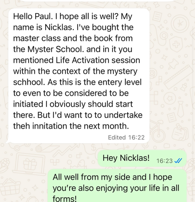 Reader message about the book and the Mystery School